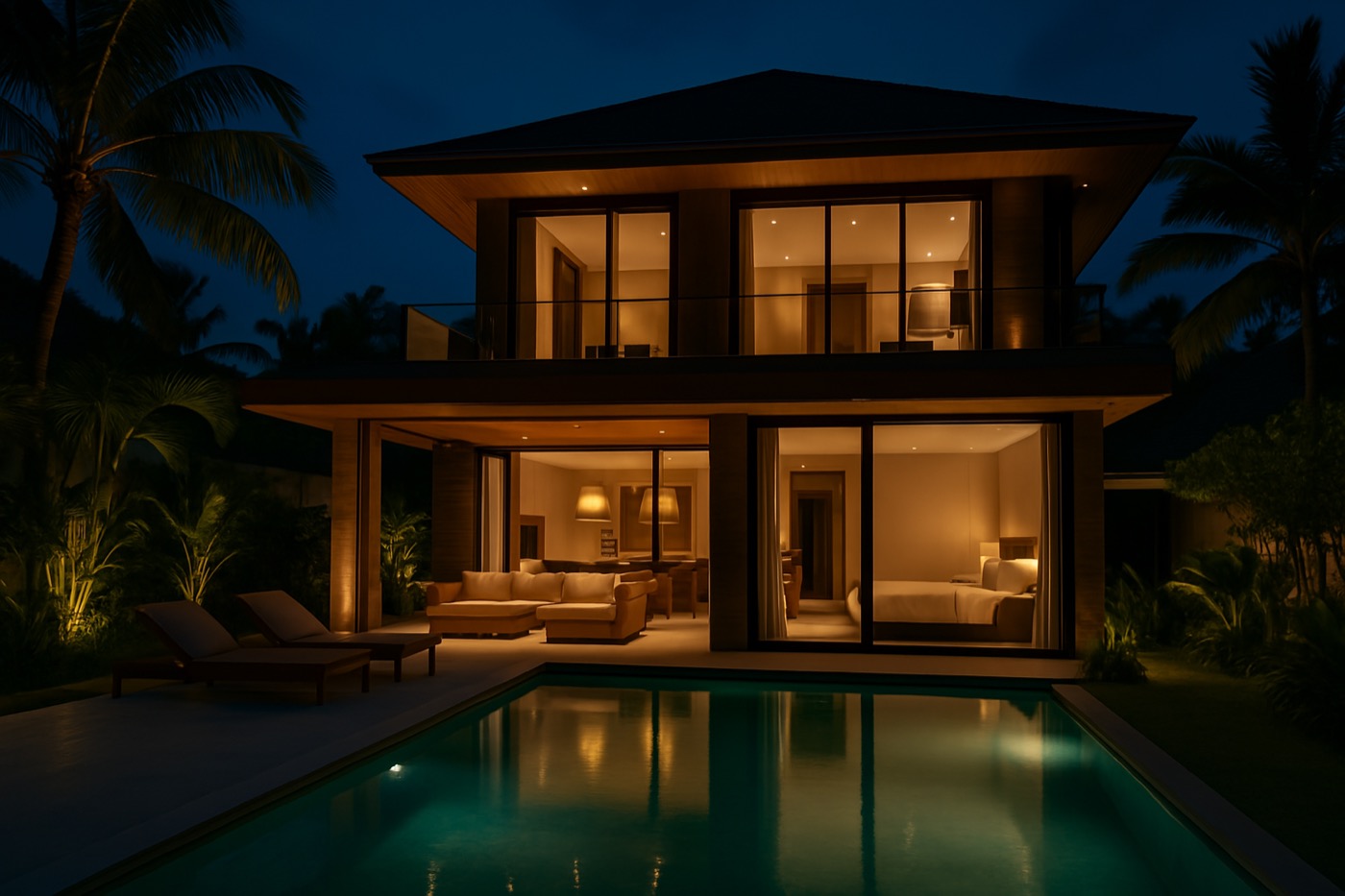 Villa bei Nacht